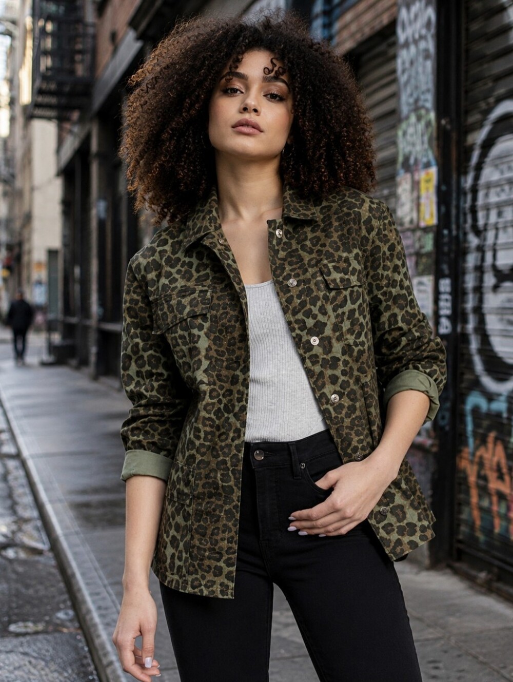 NWT Good American Leopard Print Utility Jacket Sz XS